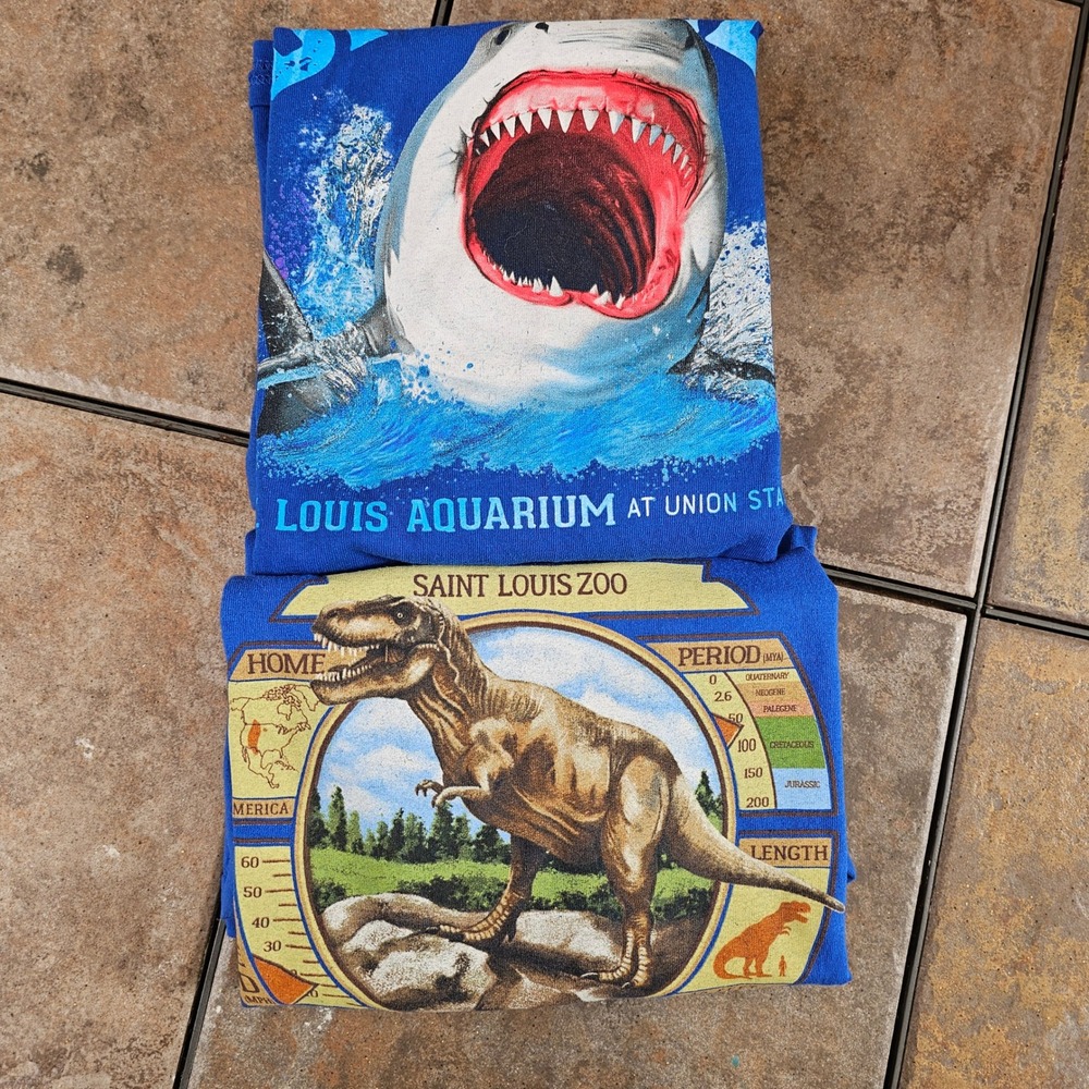 St. Louis Zoo T-Rex T-Shirt & St. Louis Aquarium Shark Tee 2xl Blue Graphic Tee